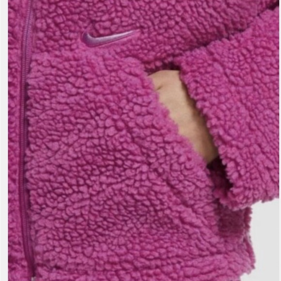 New Nike Sportswear Swoosh Sherpa Jacket Cactus Flower Fuchsia Teddy Jacket  XS - Picture 5 of 14